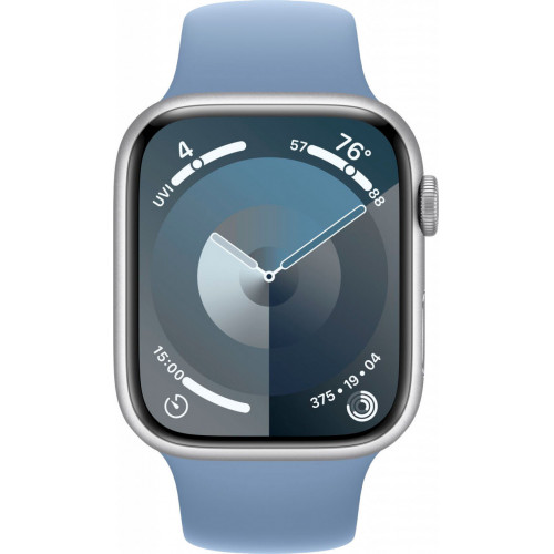 Apple Watch Series 9 45 мм (алюминиевый корпус, серебристый/зимний синий, спортивный силиконовый ремешок M/L) фото 2