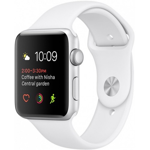 Apple Watch 42mm Stainless Steel with White Sport Band (MJ3V2) фото 1