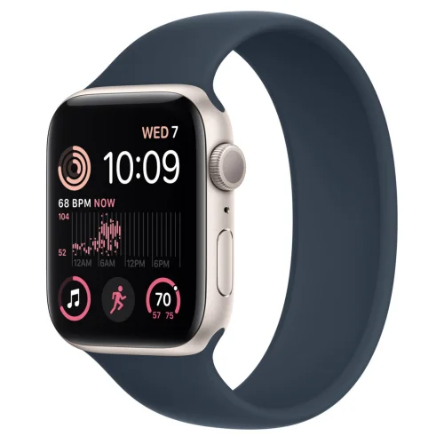 Apple Watch SE 2 44 мм (алюминиевый корпус, звездный свет/синий шторм, силиконовый ремешок)