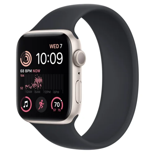 Apple Watch SE 2 44 мм (алюминиевый корпус, звездный свет/темно-серый, силиконовый ремешок)