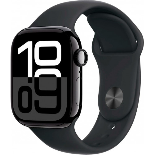 Apple Watch Series 10 46 мм (алюминиевый корпус, черный/черный, спортивный силиконовый ремешок)