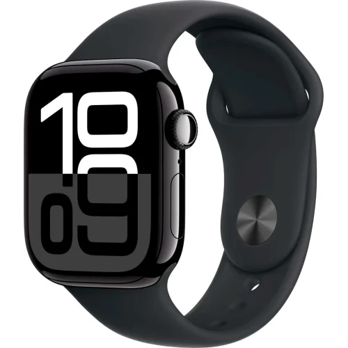 Apple Watch Series 10 46 мм (алюминиевый корпус, черный/черный, спортивный силиконовый ремешок)