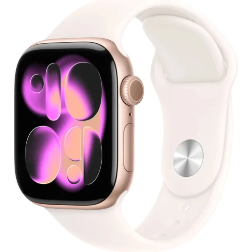 Apple Watch Series 11 42 мм (алюминиевый корпус, розовое золото/легкие румяна, спортивный силиконовый ремешок)