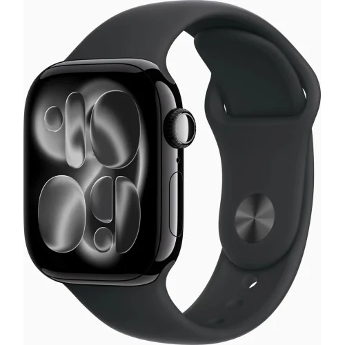 Apple Watch Series 11 46 мм (алюминиевый корпус, черный/черный, спортивный силиконовый ремешок)