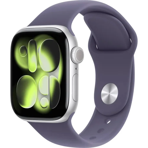 Apple Watch Series 11 46 мм (алюминиевый корпус, серебристый/фиолетовый туман, спортивный силиконовый ремешок)
