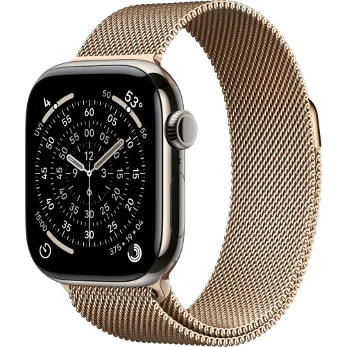 Apple Watch Series 11 LTE 42 мм (титановый корпус, природный/золотистый, миланская петля)