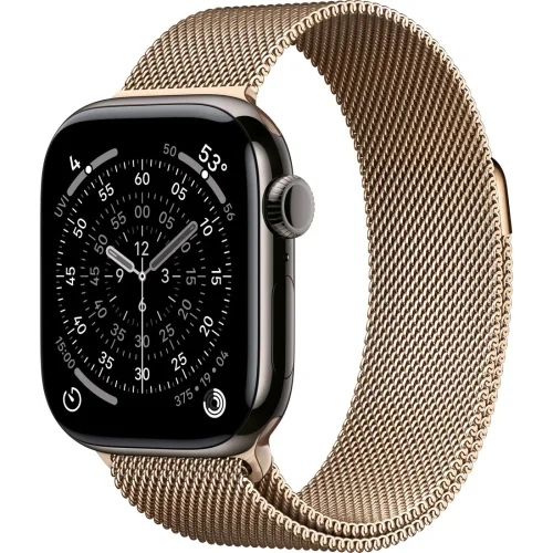 Apple Watch Series 11 LTE 42 мм (титановый корпус, сланец/золотистый, миланская петля)