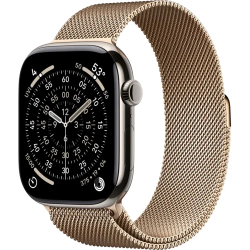 Apple Watch Series 11 LTE 46 мм (титановый корпус, природный/золотистый, миланская петля)