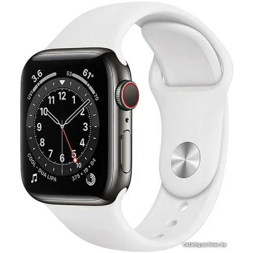 Apple Watch Series 6 LTE 40 мм (сталь графитовый/белый спортивный)