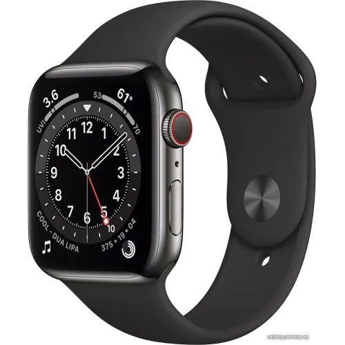 Apple Watch Series 6 LTE 44 мм (сталь графитовый/черный спортивный)