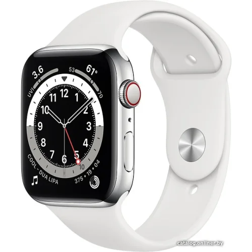 Apple Watch Series 6 LTE 44 мм (сталь серебристый/белый спортивный)