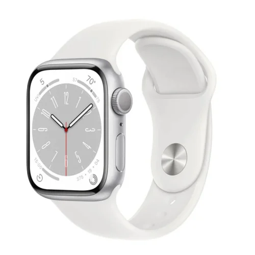 Apple Watch Series 8 41 мм (алюминиевый корпус, серебристый/белый, спортивный силиконовый ремешок)