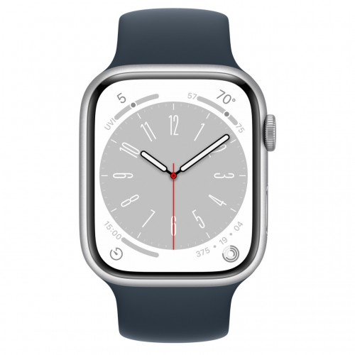 Apple Watch Series 8 45 мм (алюминиевый корпус, серебристый/синий шторм, силиконовый ремешок) фото 2