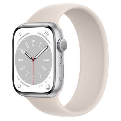 Apple Watch Series 8 45 мм (алюминиевый корпус, серебристый/звездный свет, силиконовый ремешок) фото 1