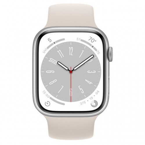 Apple Watch Series 8 45 мм (алюминиевый корпус, серебристый/звездный свет, силиконовый ремешок) фото 2