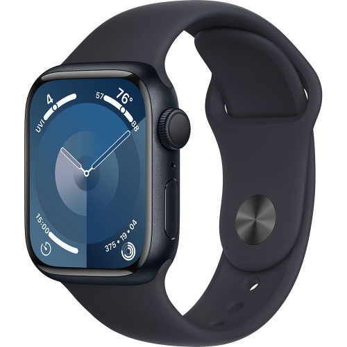 Apple Watch Series 9 41 мм (алюминиевый корпус, полуночный/полуночный, спортивный силиконовый ремешок M/L)
