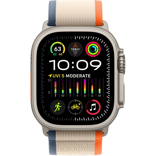 Apple Watch Ultra 2 LTE 49 мм (титановый корпус, титановый/бежево-оранжевый, нейлоновый ремешок размера S/M) фото 2