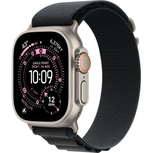 Apple Watch Ultra 3 LTE 49 мм (титановый корпус, природный/черный, текстильный ремешок)