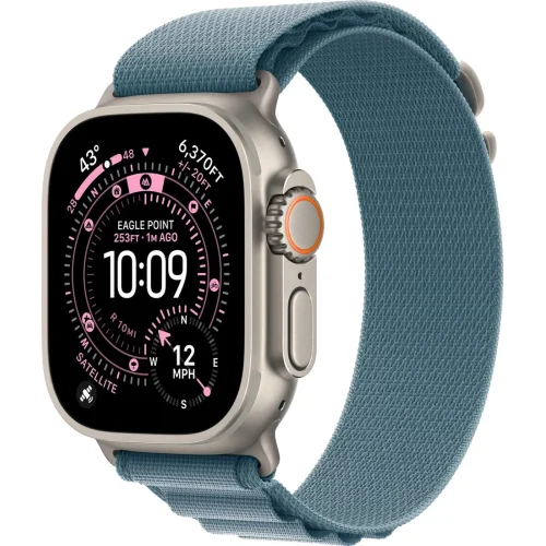 Apple Watch Ultra 3 LTE 49 мм (титановый корпус, природный/голубой, текстильный ремешок)