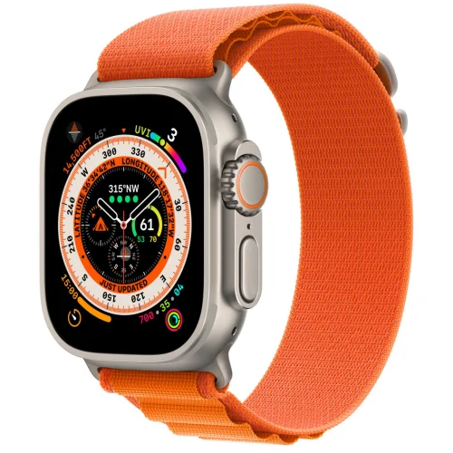 Apple Watch Ultra LTE 49 мм (титановый корпус, титановый/оранжевый, текстильный ремешок размера L)