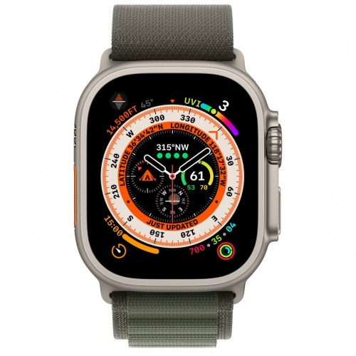 Apple Watch Ultra LTE 49 мм (титановый корпус, титановый/темно-зеленый, текстильный ремешок размера S) фото 2