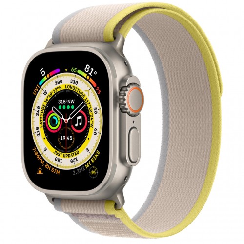 Apple Watch Ultra LTE 49 мм (титановый корпус, титановый/желто-бежевый, нейлоновый ремешок размера M/L)