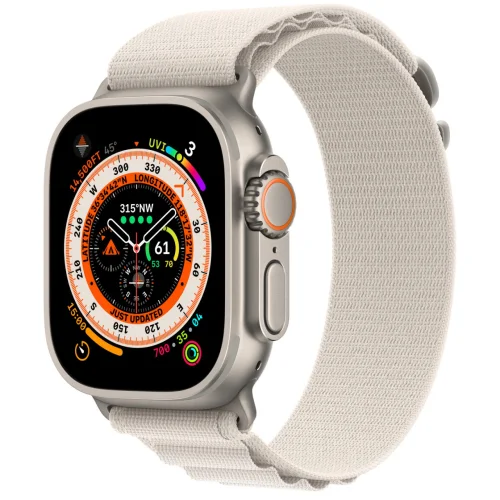 Apple Watch Ultra LTE 49 мм (титановый корпус, титановый/звездный свет, текстильный ремешок размера L)