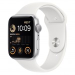 Apple Watch SE 2 44 мм (алюминиевый корпус, серебристый/белый, спортивный силиконовый ремешок) фото 1