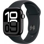 Apple Watch Series 10 42 мм (алюминиевый корпус, черный/черный, спортивный силиконовый ремешок) фото 1