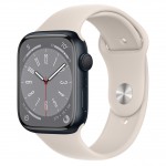 Apple Watch Series 8 45 мм (алюминиевый корпус, полуночный/звездный свет, спортивный силиконовый ремешок)