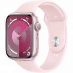 Apple Watch Series 9 45 мм (алюминиевый корпус, розовый/розовый, спортивный силиконовый ремешок S/M) фото 1