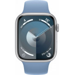 Apple Watch Series 9 45 мм (алюминиевый корпус, серебристый/зимний синий, спортивный силиконовый ремешок M/L) фото 2